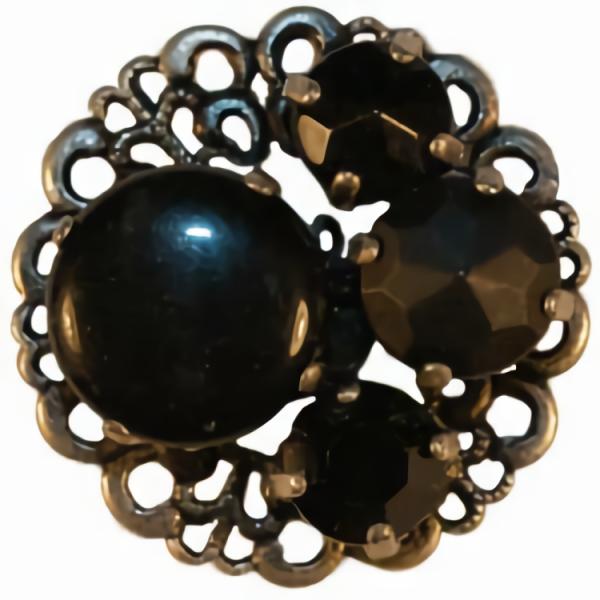 1 3/16" Silver Filigree Setting Button W/Black Stones  |   Black Coat Black Coat Black Coat