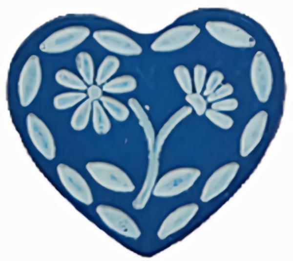 5/8" Blue Heart W/White Flowers (16Mm)  |   Hearts Children's Buttons Hearts