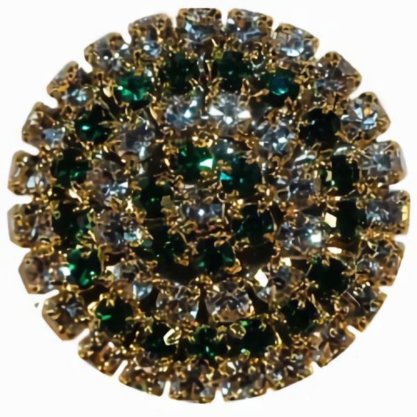 7/8" Gold Setting Button W/ Clear And Emerald Green Stones (23Mm)  |   Color Settings & Stones Color Settings & Stones Color Settings & Stones