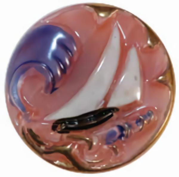 7/8" Pink Glass Button W/ Sailboat (23Mm)  |   Novelty Glass Glass Buttons Novelty Glass