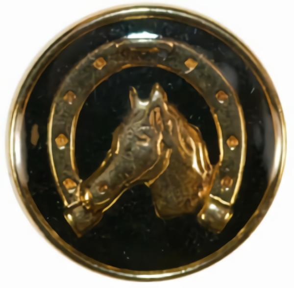 Black Enamel Button With Gold Horse, Horseshoe & Rim  |   Gold Blazer Buttons Black Suit Buttons Black Suit Buttons