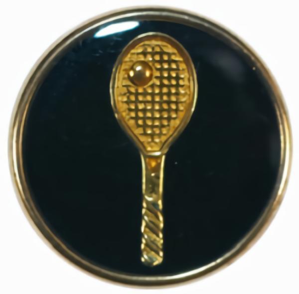 Black Enamel Button With Gold Tennis Racquet & Rim  |   Black Suit Buttons Black Suit Buttons Black Suit Buttons