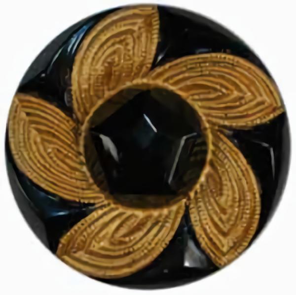 Black Glass Button W/ Gold Pinwheel 1 1/8"  |   Black Decorative Black Decorative Black Decorative