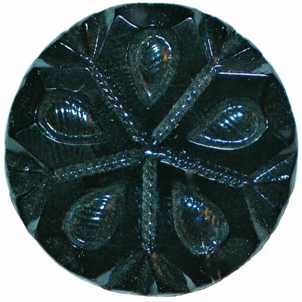 Black Glass Button W/ Gunmetal Snowflake Design  |   Black Glass Black Glass Black Glass