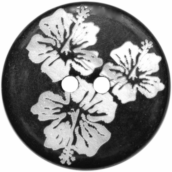 Black Shell Button W/ White Flowers 1" (25Mm)  |   Shell Buttons Natural Buttons Shell Buttons