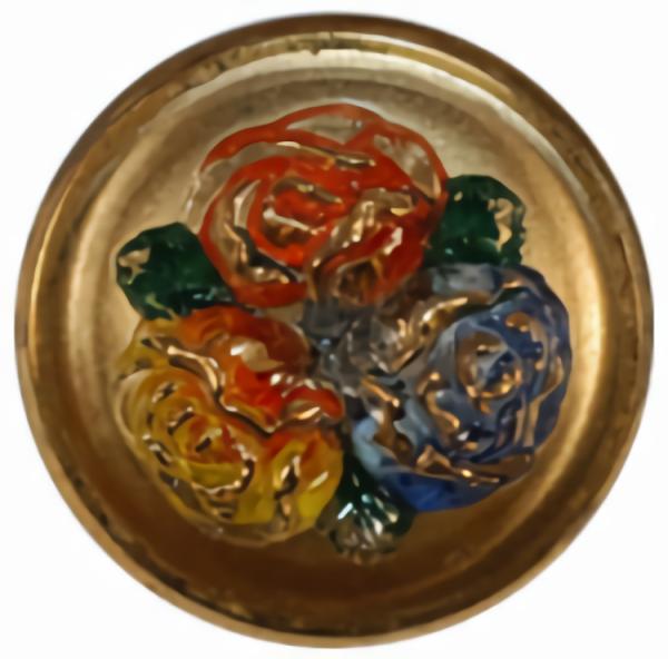 Gold Painted Glass Button With Bouquet  |   Color Glass Color Glass Color Glass