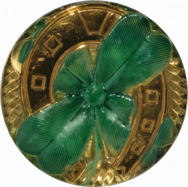 Green Glass "Lucky" Button 1 3/8"  |   Novelty Vices Buttons Novelty Buttons Novelty Vices Buttons