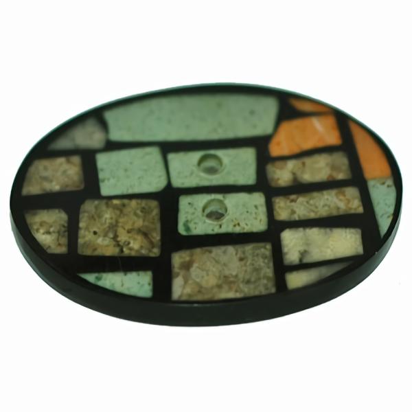 Inlaid Stone Multi Color Oval Button 1 3/8"  |   Wood & Natural Decorative Color Decorative Color Decorative