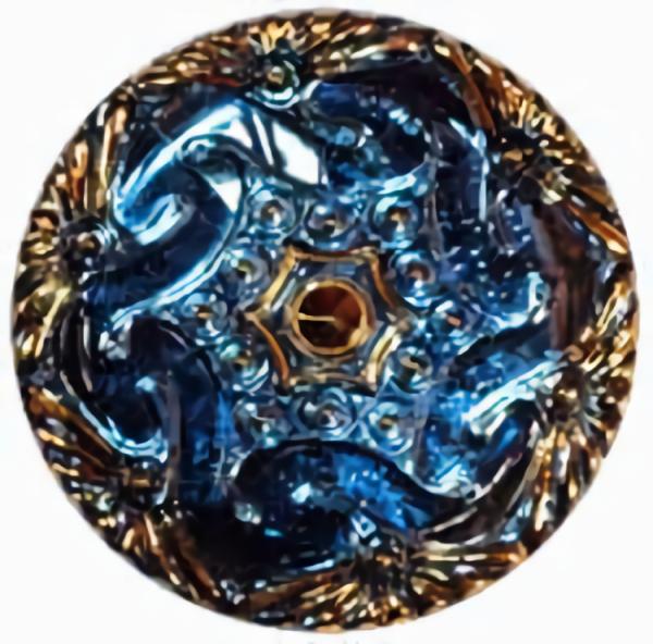 Mirrored Back Blue Glass Button W/ Gold Rim 1 5/8"  |   Color Decorative Color Decorative Color Decorative