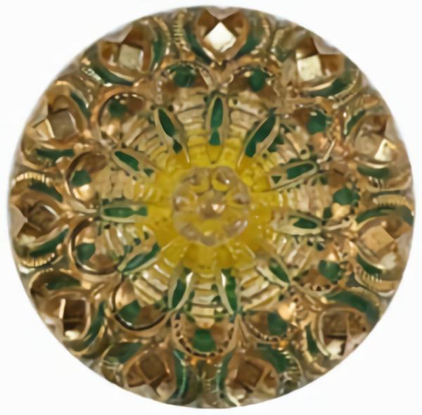 Back Painted Green, Gold & Yellow Glass Button 1 1/8"  |   Color Glass Color Glass Color Glass